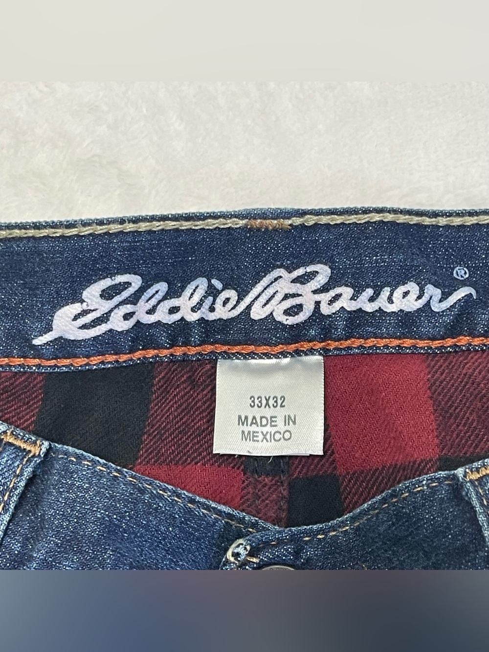 Eddie Bauer Men's 33x32 Straight Leg Flannel Lined Jeans Dark Wash Hunting - Picture 3 of 7